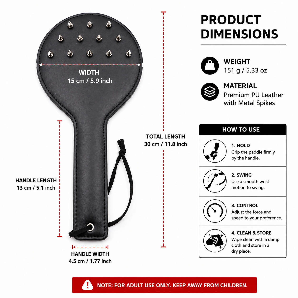 Sensory Craft Studded PU Leather Paddle | Premium Black Faux Leather Paddle