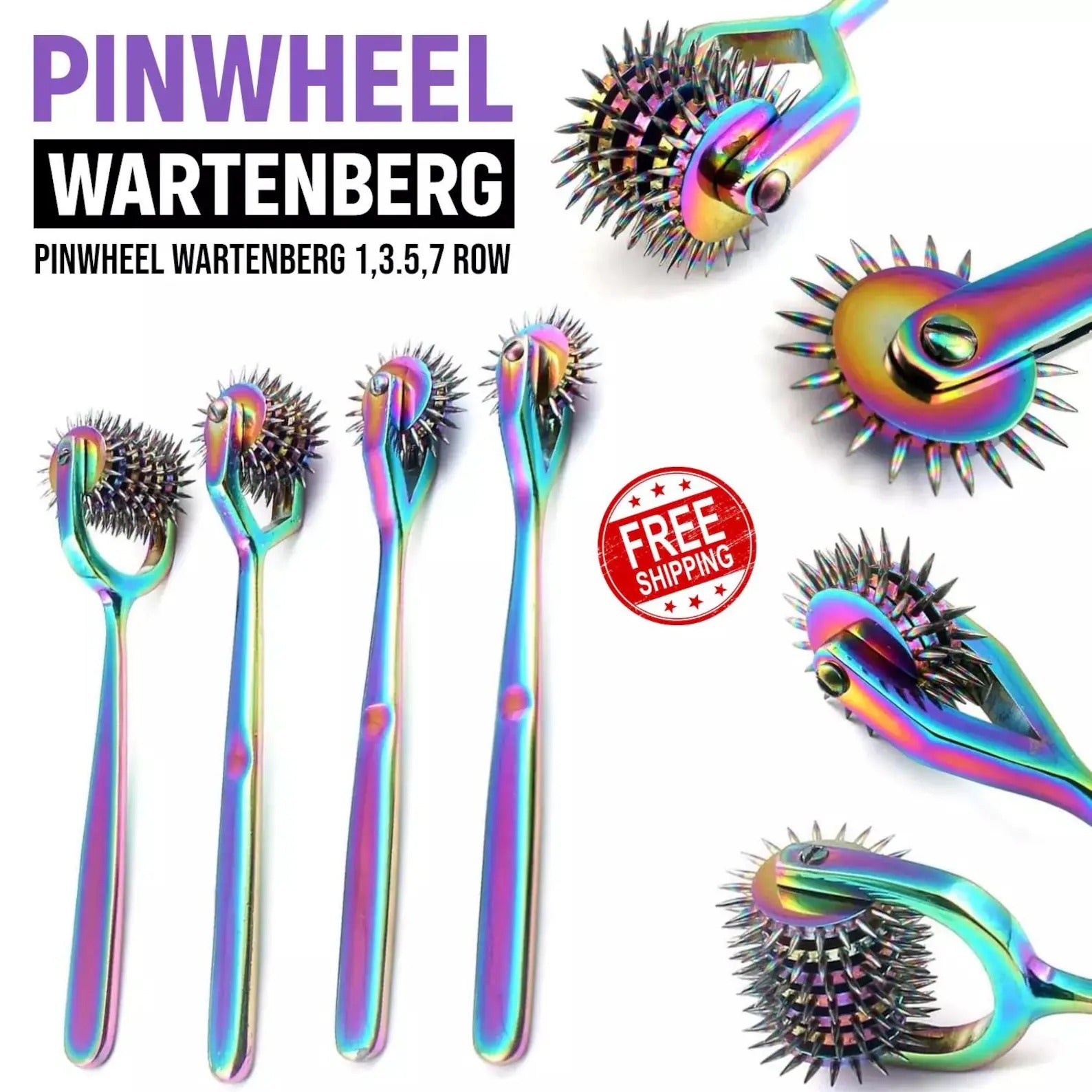 Wartenberg Pinwheel Nerve Tester Set – Multi-Row (1, 3, 5, 7 Wheel) Stainless Steel Sensory Reflex Tools – Rainbow Finish