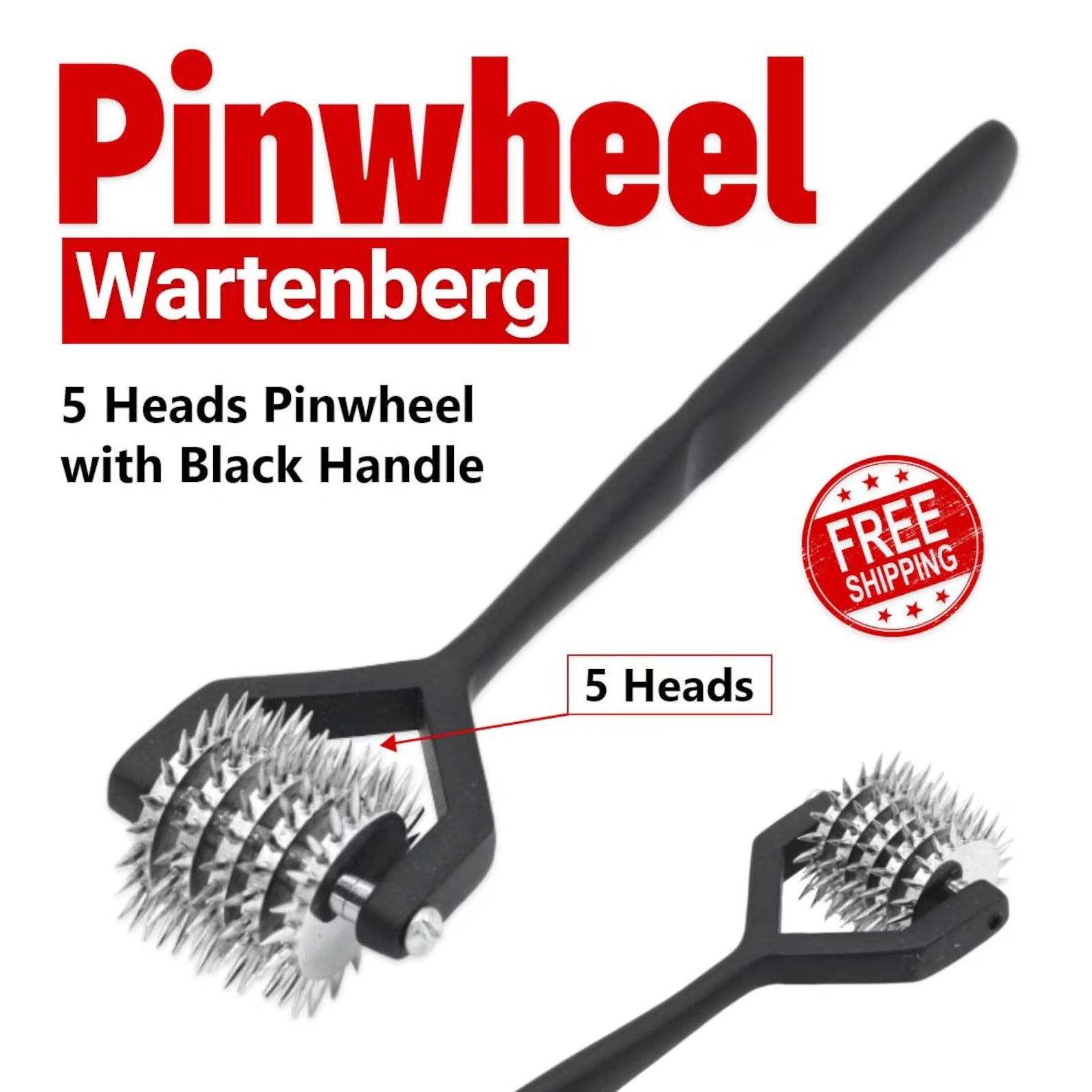 Wartenberg Pinwheel Sensory Roller Set – Multi-Head Stainless Steel Pinwheel with Black Handle