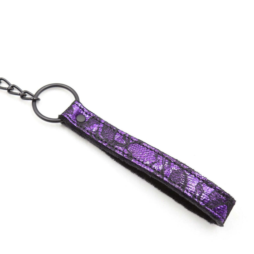 Purple Lace Overlay Padded Collar with Buckle & Matte Black Chain Leash