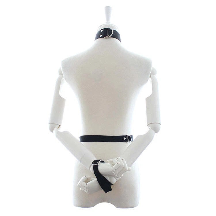 Black Vegan Leather Body Harness with Choker Collar – Adjustable O-Ring Chest Harness