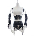 Vinyl Lace-Up Lingerie Set with Long Gloves & Garters – Four-Piece Set | Sensory Craft