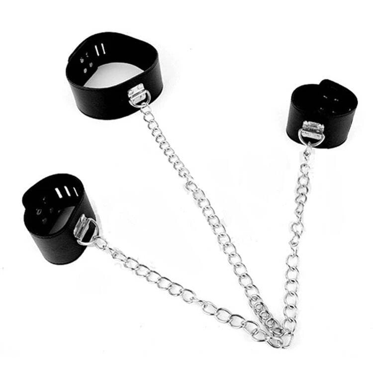 Black Vegan Leather 3-Piece Restraint Set – Collar & Cuffs Chain Connector