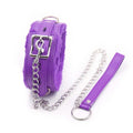 Purple Faux Fur Lined Wrist Cuffs with Leash Chain – Vegan Leather Bondage Restraint Set