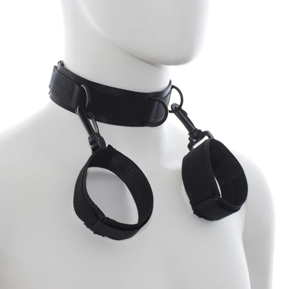Black Nylon Collar to Wrist Cuffs Set – Adjustable Neck & Cuff Restraint