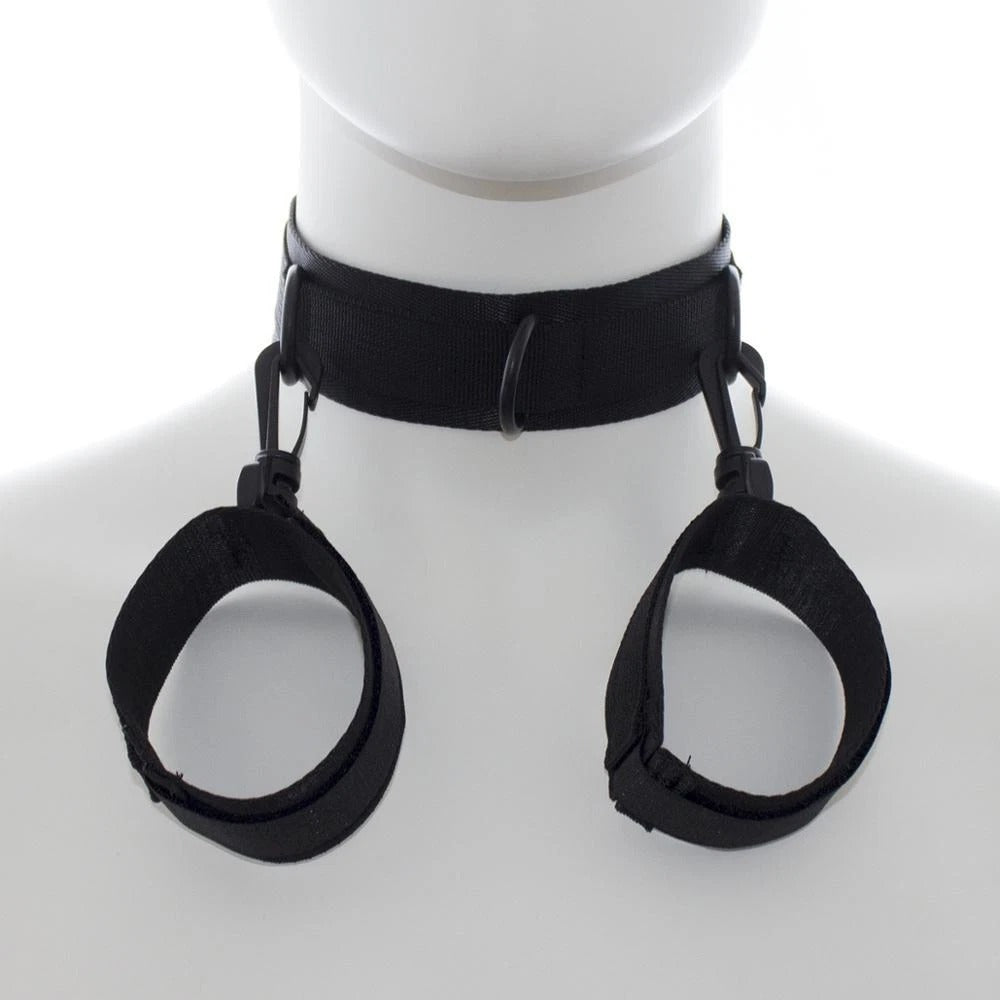 Black Nylon Collar to Wrist Cuffs Set – Adjustable Neck & Cuff Restraint