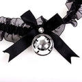 Black Sheer Ruffle Garter with Bow & Bell Charm – Elegant Lace Leg Garter Accessory