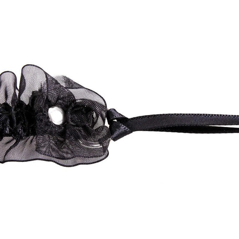 Black Sheer Ruffle Garter with Bow & Bell Charm – Elegant Lace Leg Garter Accessory