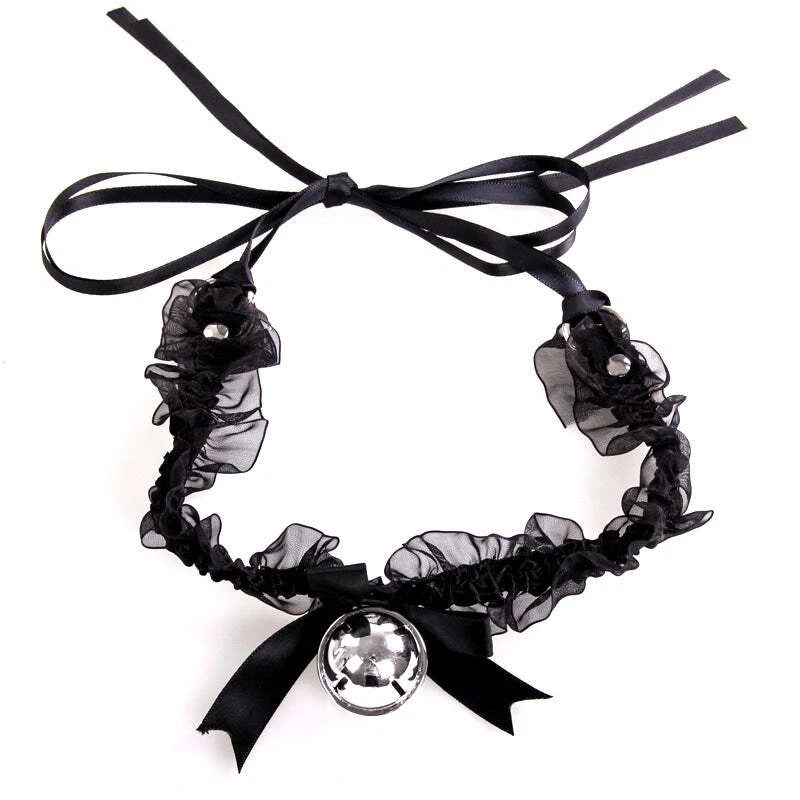 Black Sheer Ruffle Garter with Bow & Bell Charm – Elegant Lace Leg Garter Accessory