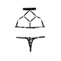 Black Vegan Leather Cage Bra & Thong Set – Choker Neck Harness Lingerie