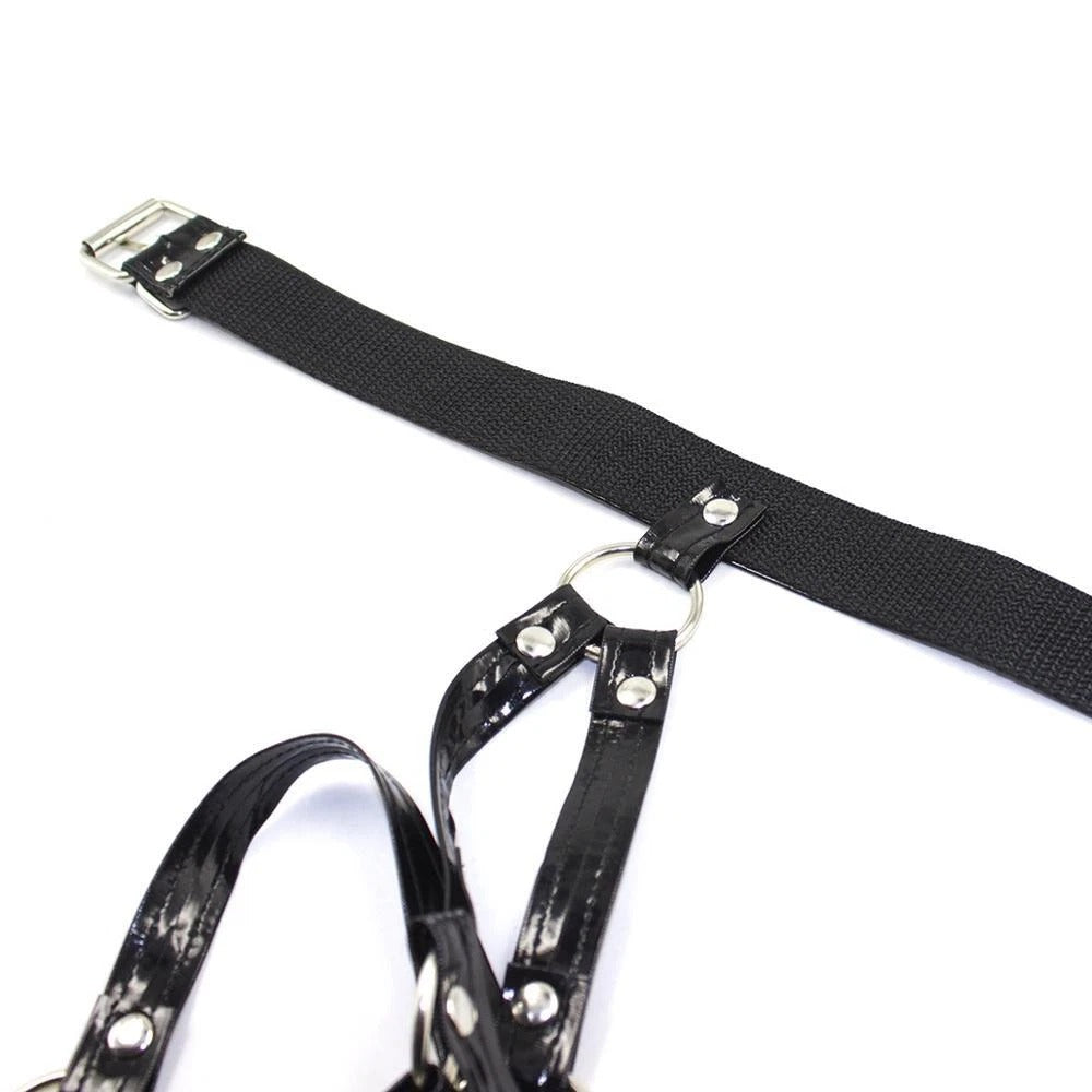 Black Vegan Leather Cage Bra & Thong Set – Choker Neck Harness Lingerie