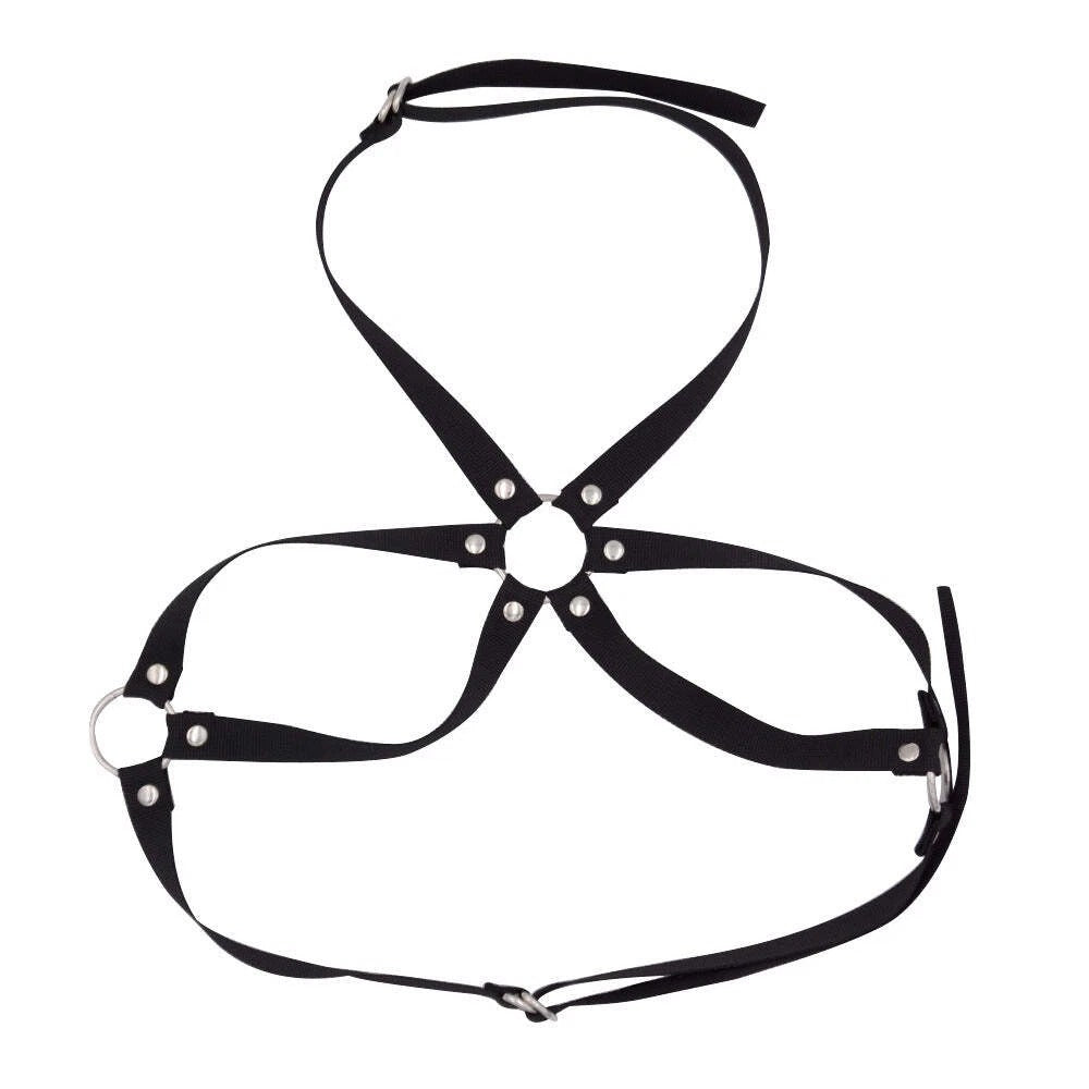 Black Elastic O-Ring Chest Harness – Halter Strap Body Cage Top