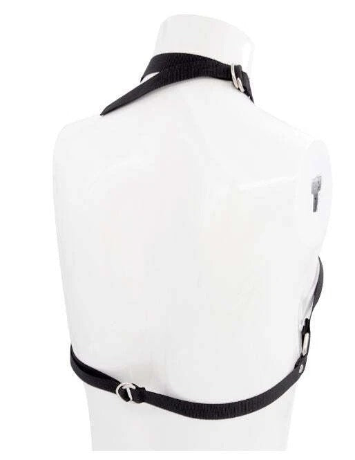 Black Elastic O-Ring Chest Harness – Halter Strap Body Cage Top