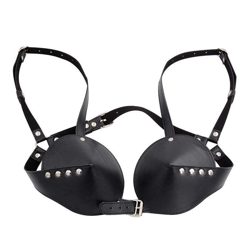 Black Vegan Leather Underwire-Style Bra Harness with Buckle Straps