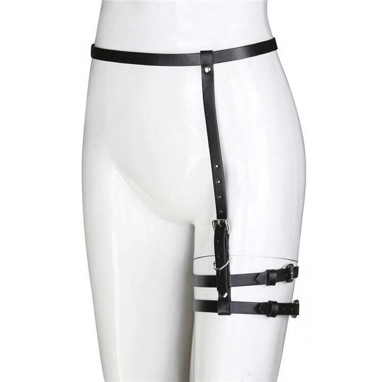 Black Gothic Leg Harness - PU Leather Fancy Dress Leg Holster Costime PU Leather