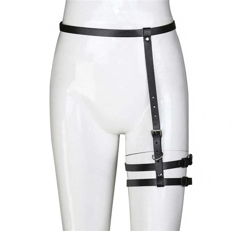Black Gothic Leg Harness - PU Leather Fancy Dress Leg Holster Costime PU Leather