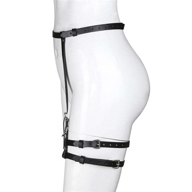 Black Gothic Leg Harness - PU Leather Fancy Dress Leg Holster Costime PU Leather