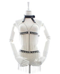 Black Vegan Leather Chain Fringe Top & Skirt Set – Metal Tassel Festival Wear