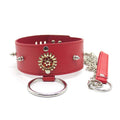 Red Vegan Leather Spike Choker Collar with Gem Gear Charm & Leash Chain