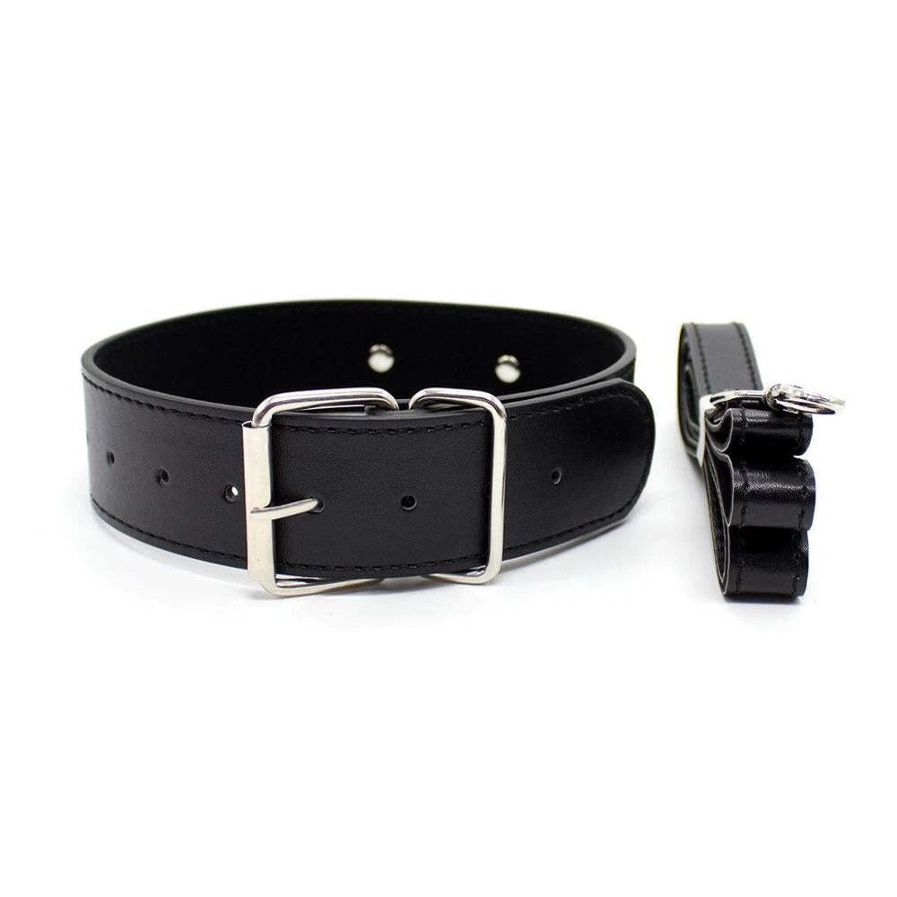 Black Vegan Leather Buckle Collar | Adjustable Wide Choker Collar