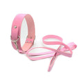 Pink Leather Collar with Matching Leash – Adjustable Buckle Choker Set