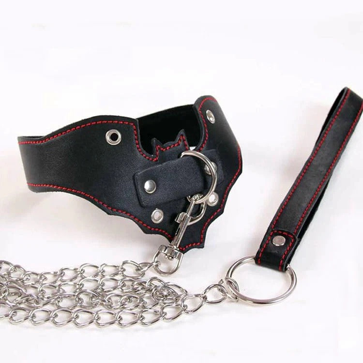 Bat Wing Leather Collar & Chain Leash Set – Sensory Craft
