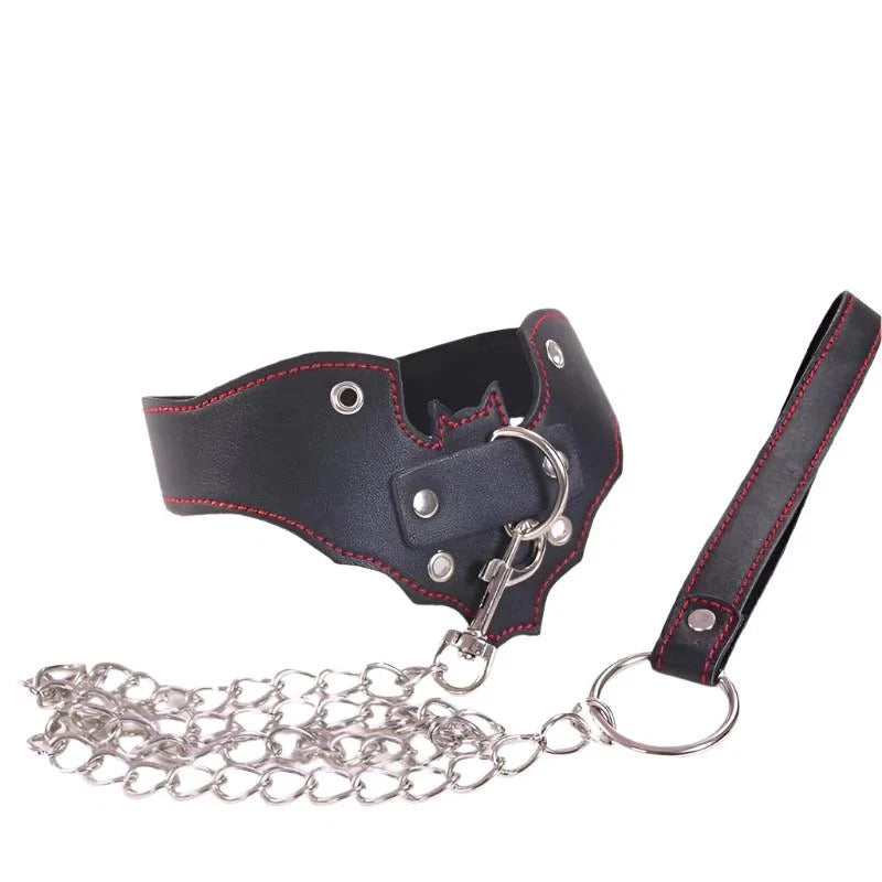 Bat Wing Leather Collar & Chain Leash Set – Sensory Craft