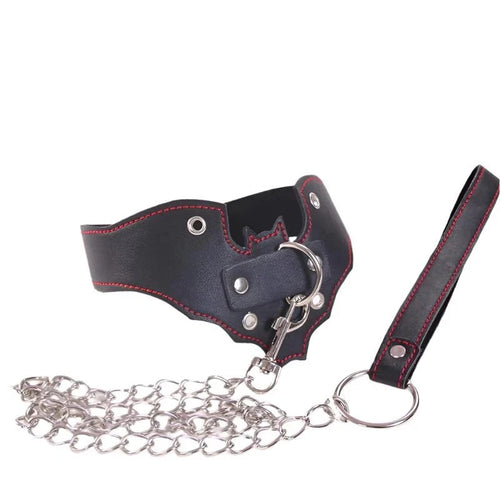 Bat Wing Leather Collar & Chain Leash Set – Sensory Craft