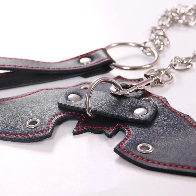 Bat Wing Leather Collar & Chain Leash Set – Sensory Craft