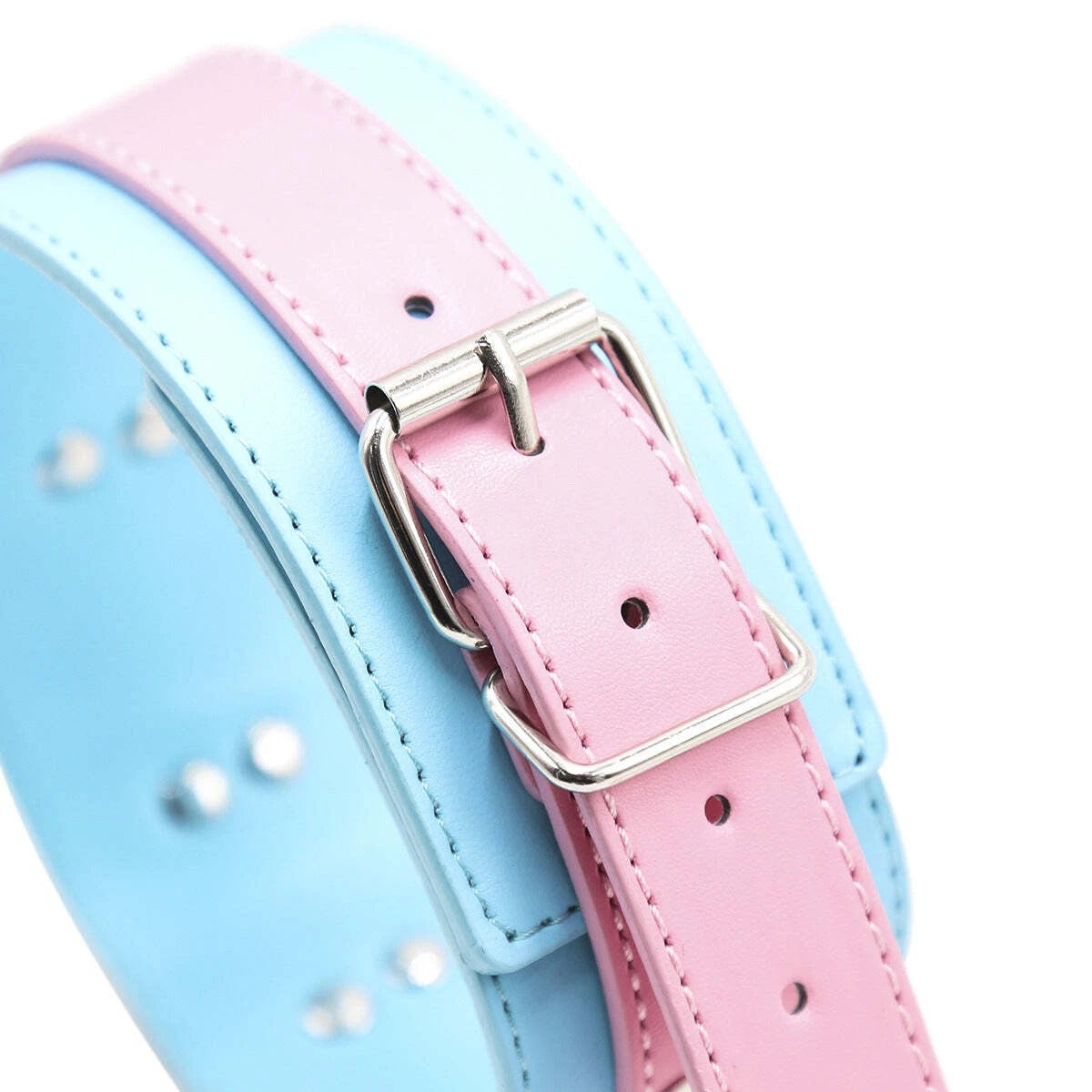 Pink & Blue Two-Tone Leather Collar with Chain Leash Set | Sensory Craft