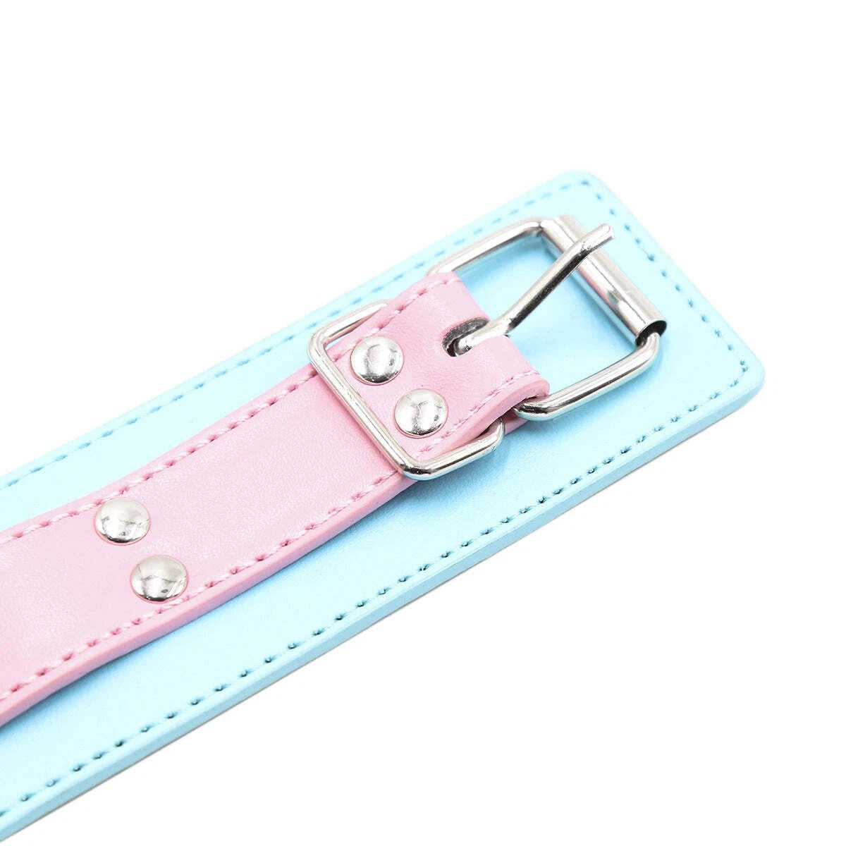 Pink & Blue Two-Tone Leather Collar with Chain Leash Set | Sensory Craft