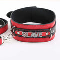 Red & Black Leather Collar with Rhinestone Lettering & Leash Set