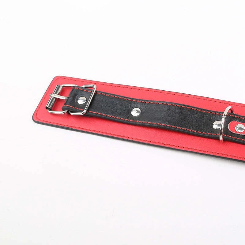 Red & Black Leather Collar with Rhinestone Lettering & Leash Set