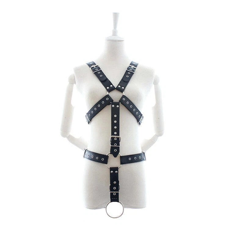 Full Body Leather Harness with O-Ring – Adjustable Chest & Waist Straps