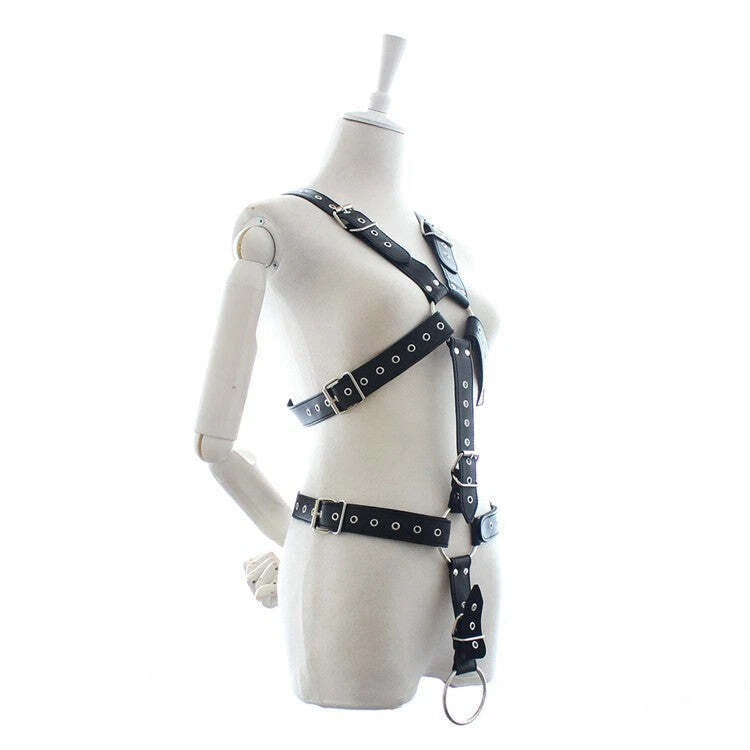 Full Body Leather Harness with O-Ring – Adjustable Chest & Waist Straps