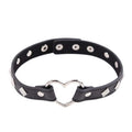 Black Leather Heart Ring Choker – Studded Punk Choker Necklace | Sensory Craft