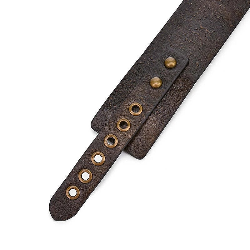 Vintage Bronze Leather Collar with Long Leash – Antique Brass Hardware Set