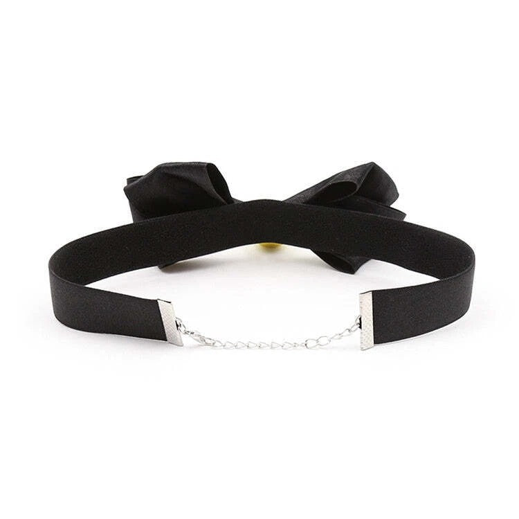 Sexy Satin Cosplay Collar with Bow & Bell-Costume Roleplay Animal Collar-Black