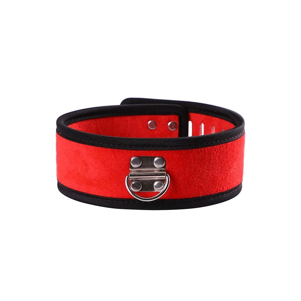 Red Velvet Locking Collar with Brass Padlock & Keys – Black Trim Choker