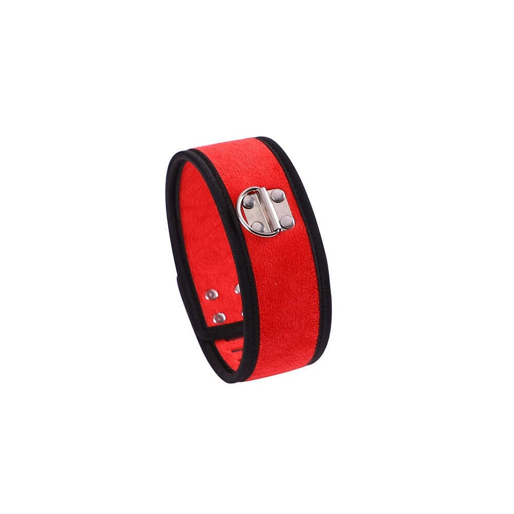 Red Velvet Locking Collar with Brass Padlock & Keys – Black Trim Choker