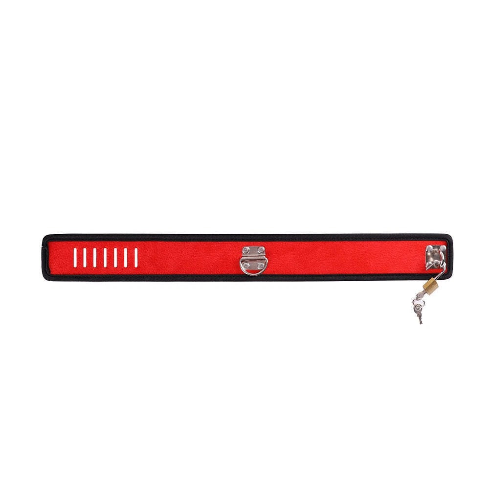 Red Velvet Locking Collar with Brass Padlock & Keys – Black Trim Choker