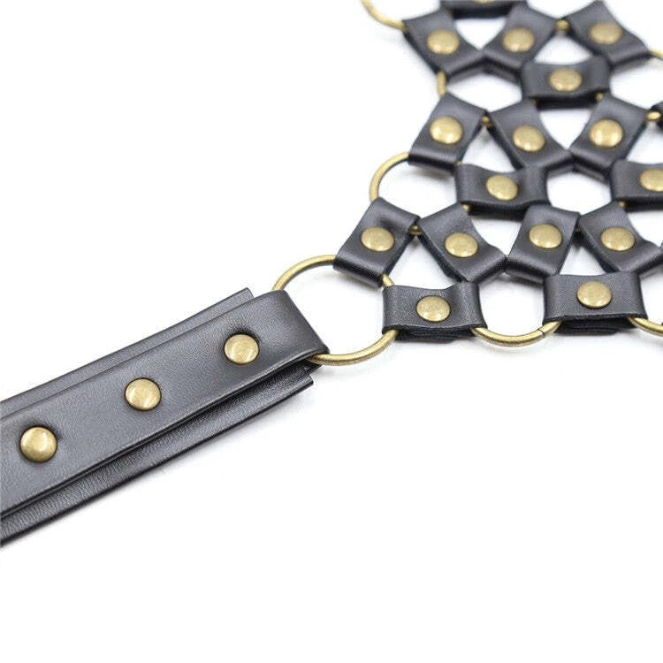 Gold Costume Neck Collar Fetish Cosplay Black & Gold Clothig Harness Unisex