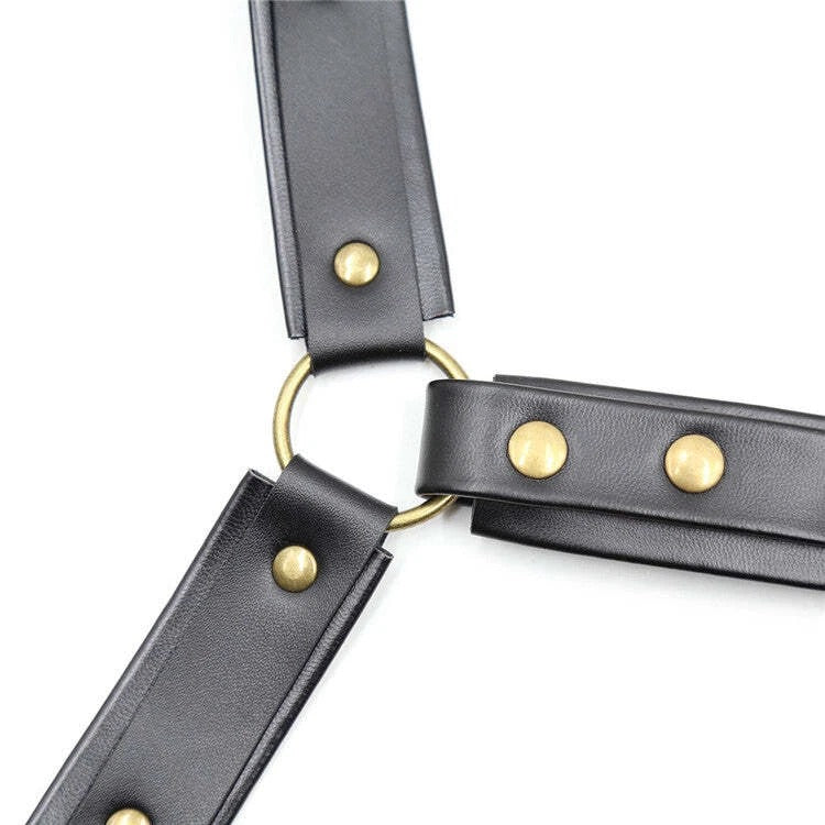 Gold Costume Neck Collar Fetish Cosplay Black & Gold Clothig Harness Unisex