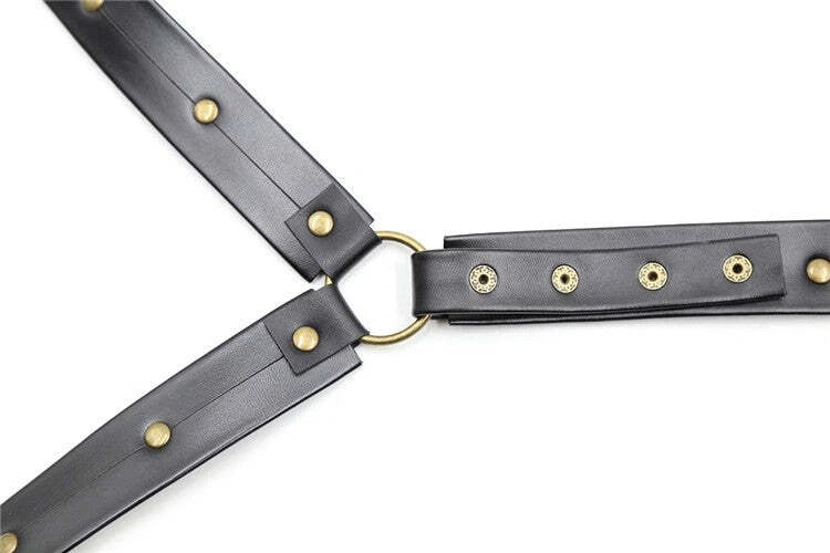 Gold Costume Neck Collar Fetish Cosplay Black & Gold Clothig Harness Unisex