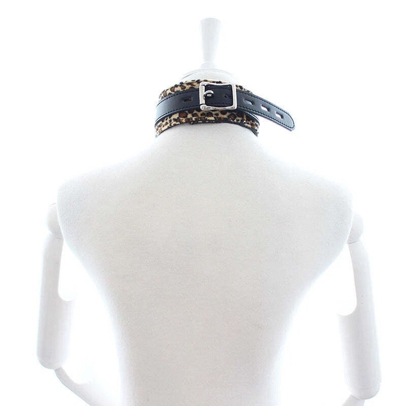 Leopard Print Bondage Collar & Lead - Fantasy Animal Print Cosplay Collar Kit