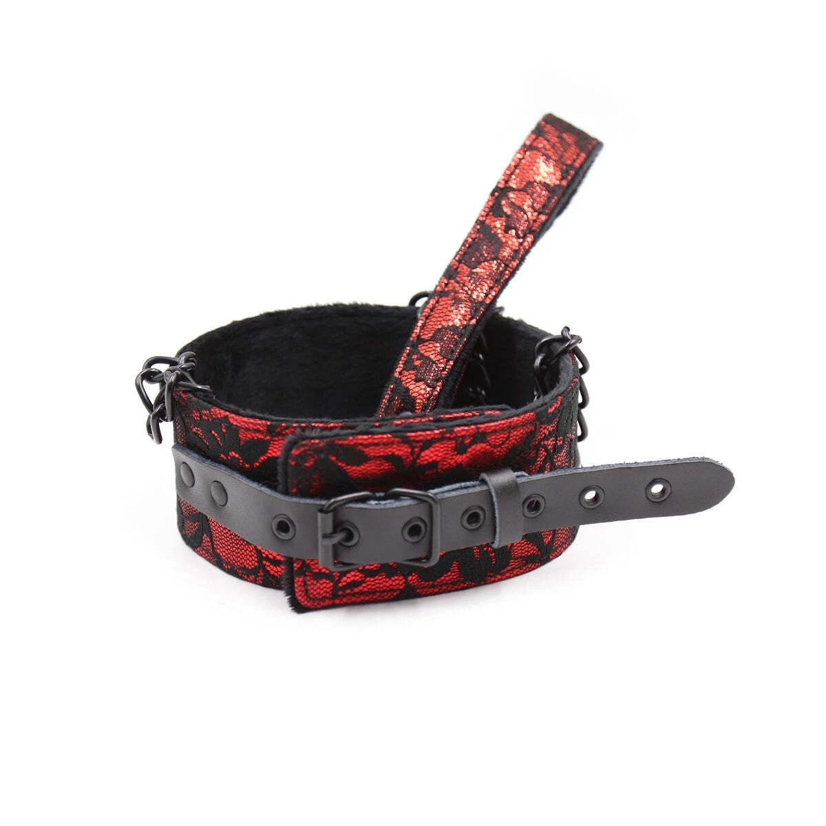 Red Floral Collar with Leash - BDSM Red Bondage Kit Collar Sex Toy for Roleplay