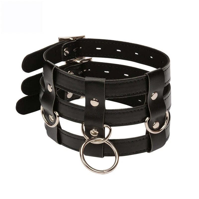 Black Collar and Lead Ring 'The Triple Threat' Faux Leather Collar & Lead Ring