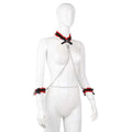 Garter Style Collar Cuffs Black & Red With Connecting Chains Kinky Couples Gift