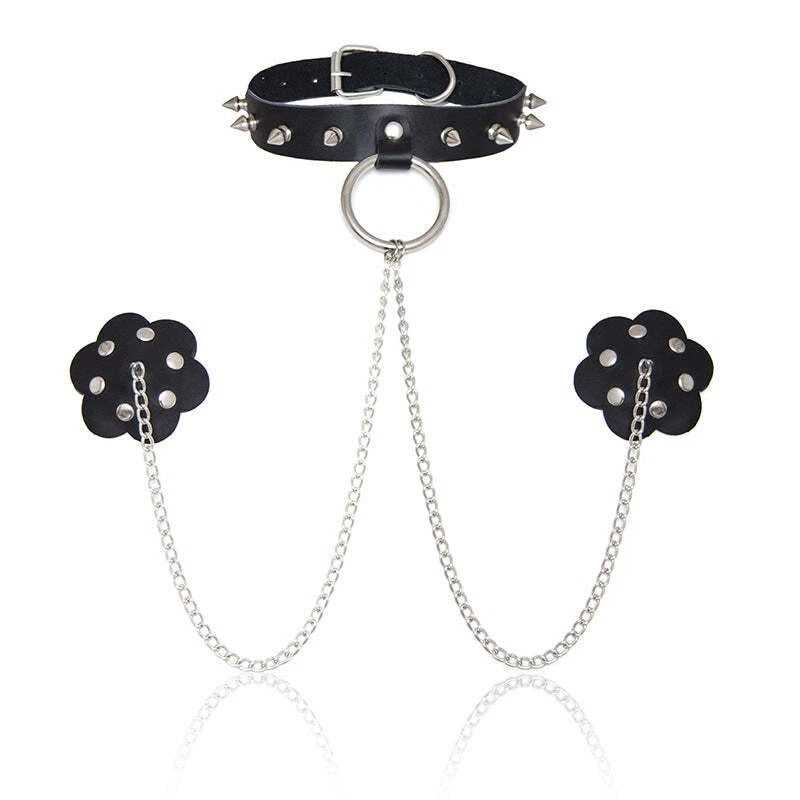 Studded Nipple Covers Collar Spiked Bondage Collar Kinky Nipple Play Couples Kit