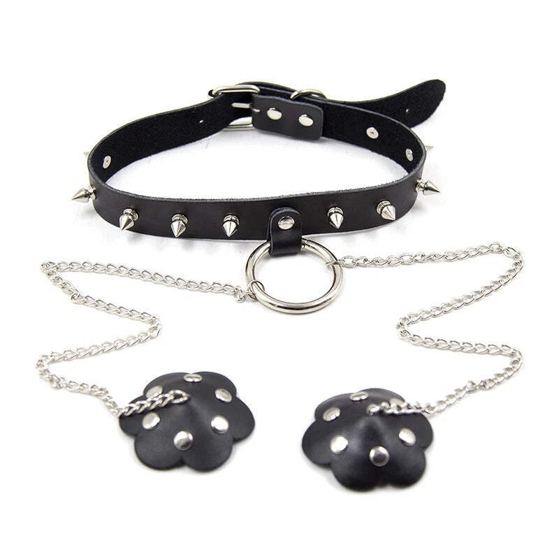 Studded Nipple Covers Collar Spiked Bondage Collar Kinky Nipple Play Couples Kit
